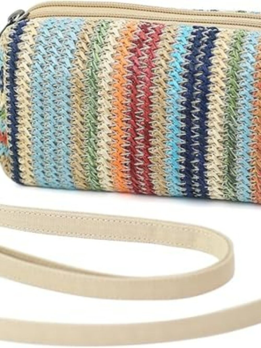 New Crossbody Purse Multi Colored Boho Stripes Straw Beach Summer Bag